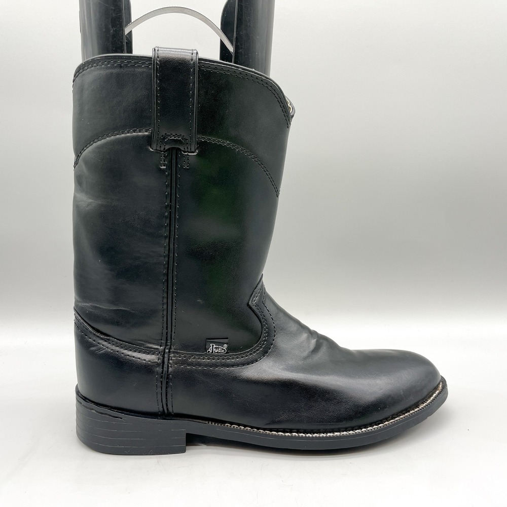 Justin Mens 10EE Roper Western Cowboy Boots Black Leather Rugged Goth Ranch Farm